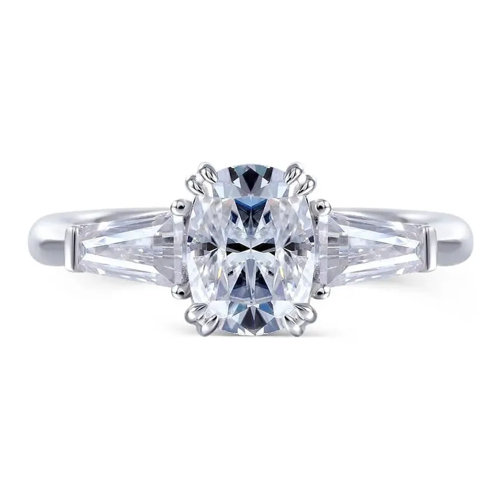 10k White Gold 3 Stone Moissanite Ring 0.75ct - 2.5ct Center Stone