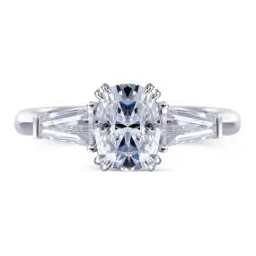 10k White Gold 3 Stone Moissanite Ring 0.75ct - 2.5ct Center Stone