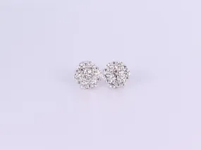 10K White Gold Flower Cluster Earrings 1.23Ctw