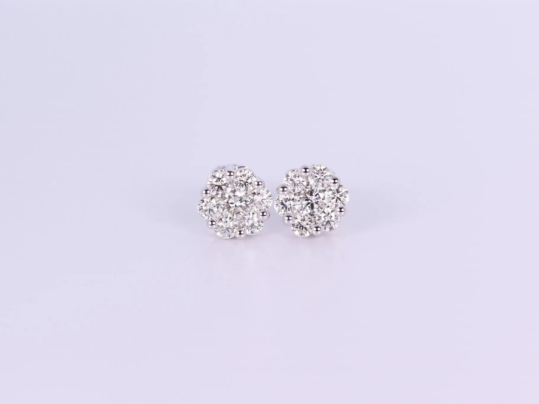 10K White Gold Flower Cluster Earrings 1.23Ctw