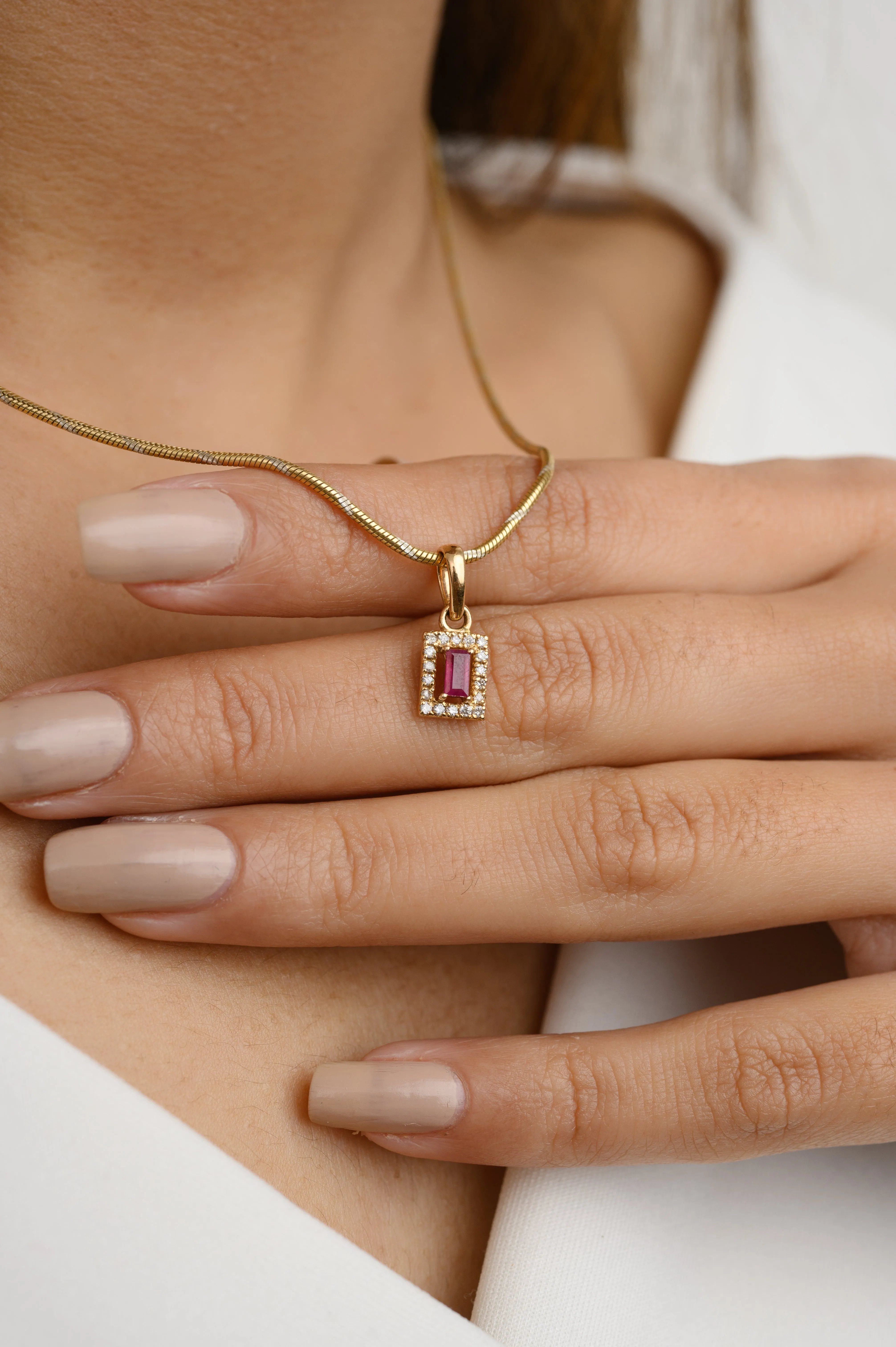 14K Gold Ruby Halo Diamond Pendant