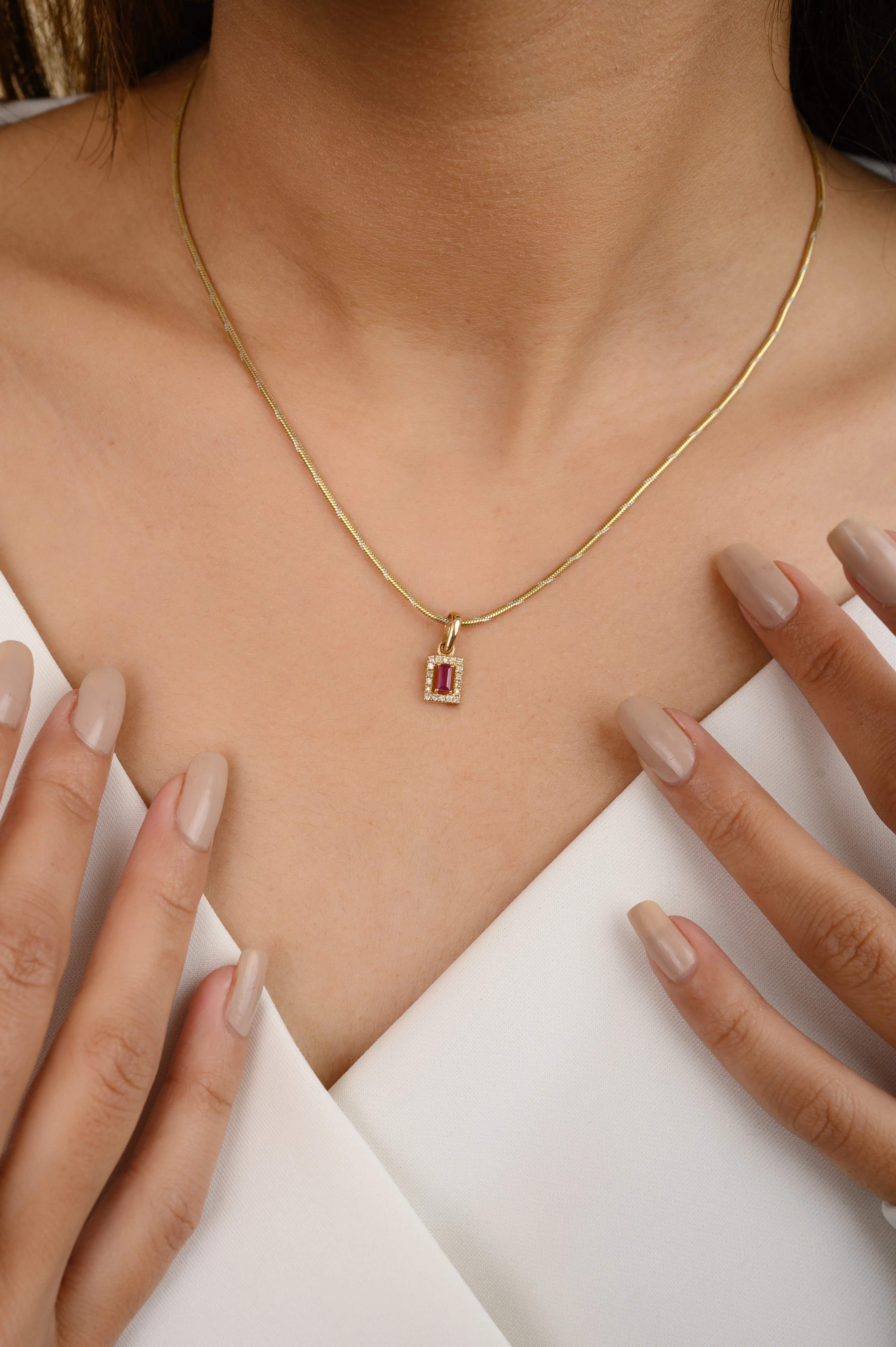 14K Gold Ruby Halo Diamond Pendant