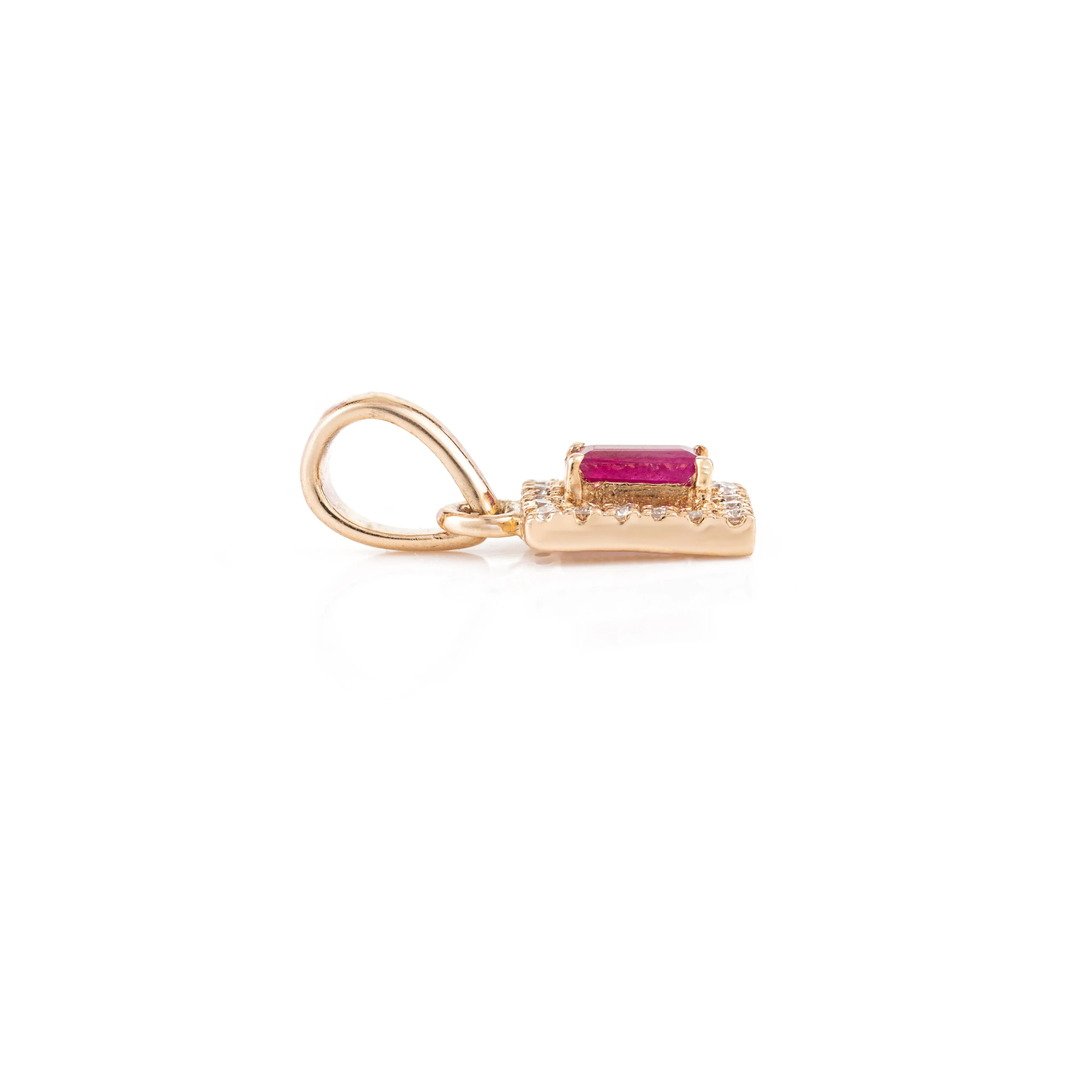 14K Gold Ruby Halo Diamond Pendant