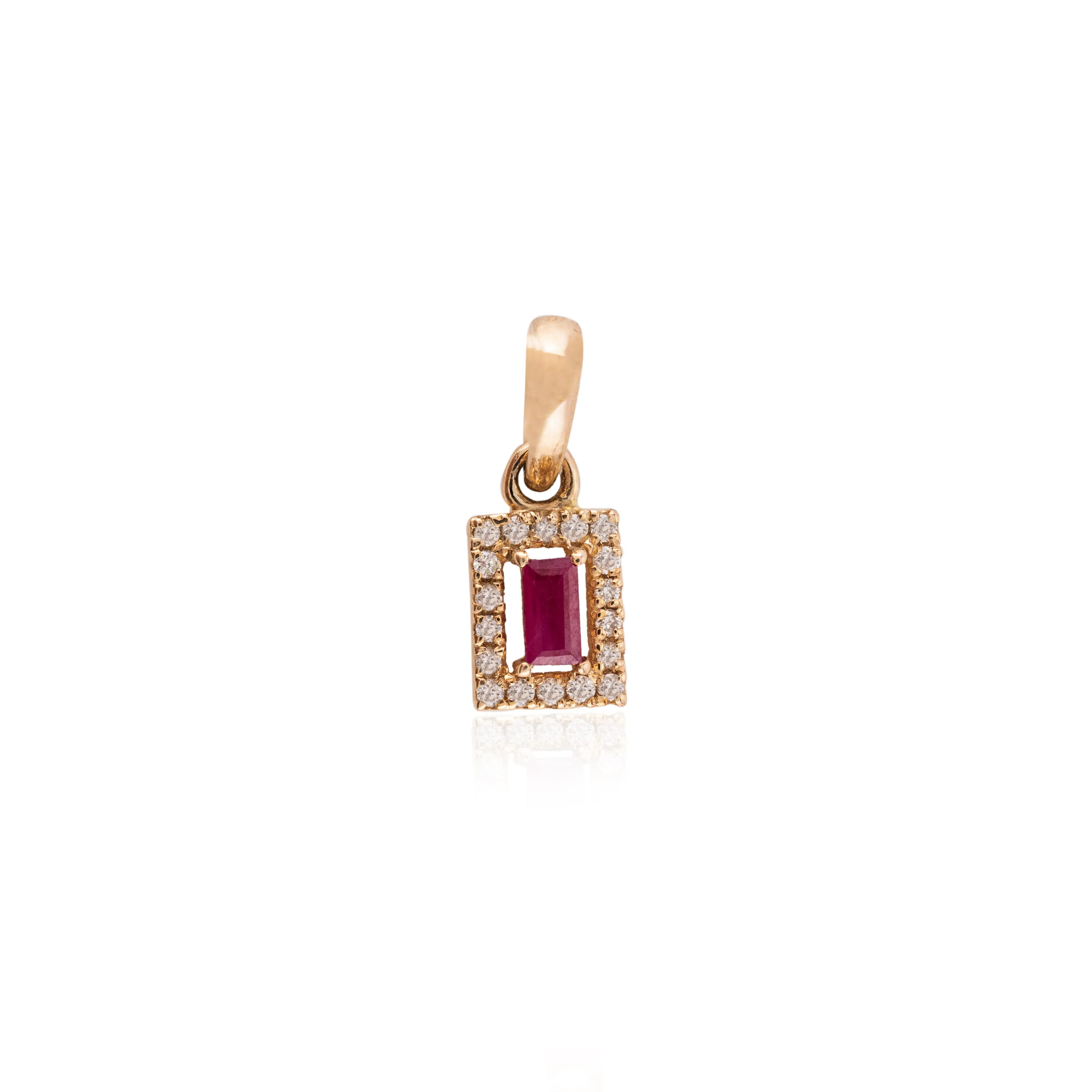 14K Gold Ruby Halo Diamond Pendant