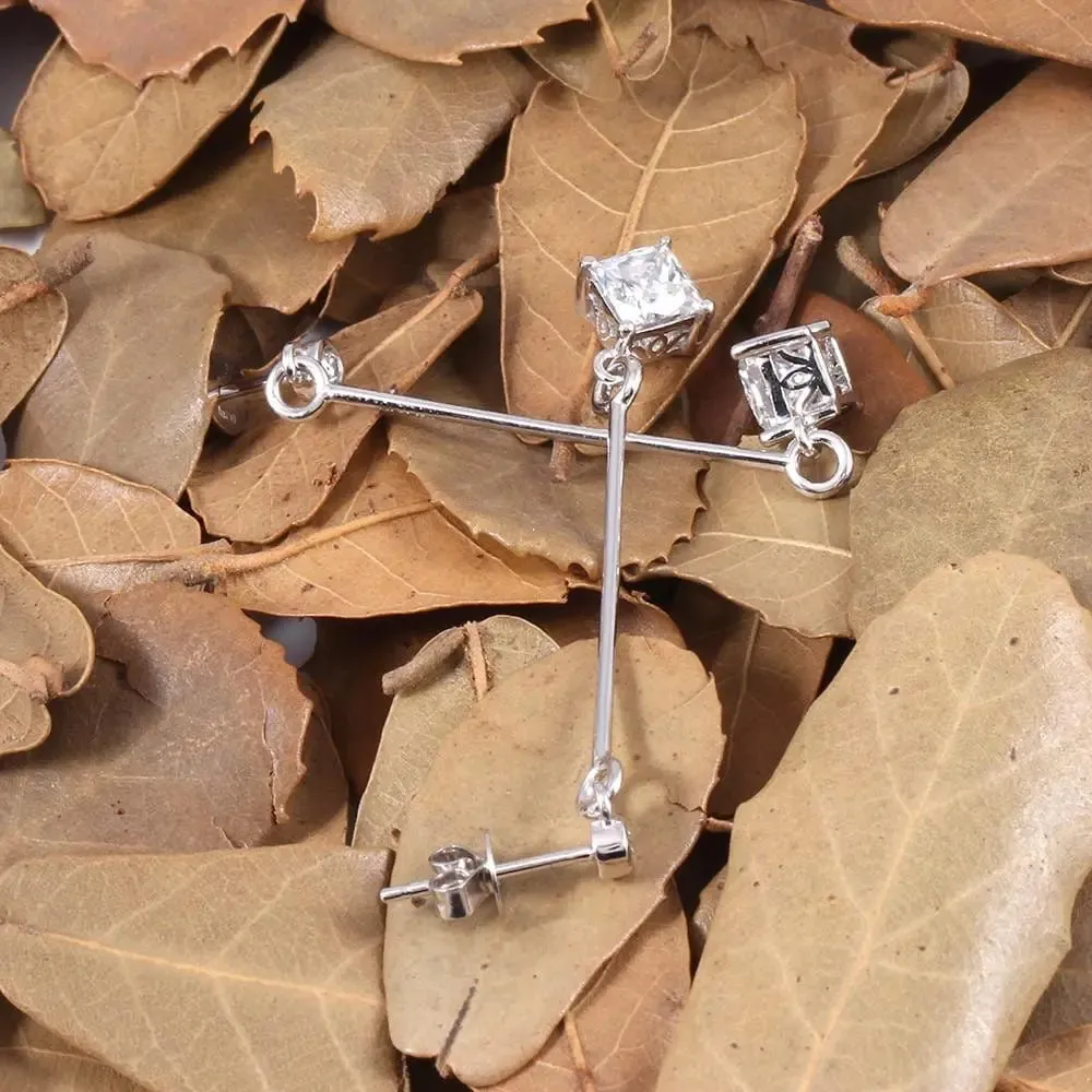 14k White Gold Drop / Dangle Princess Cut Moissanite Earrings 1.06ctw