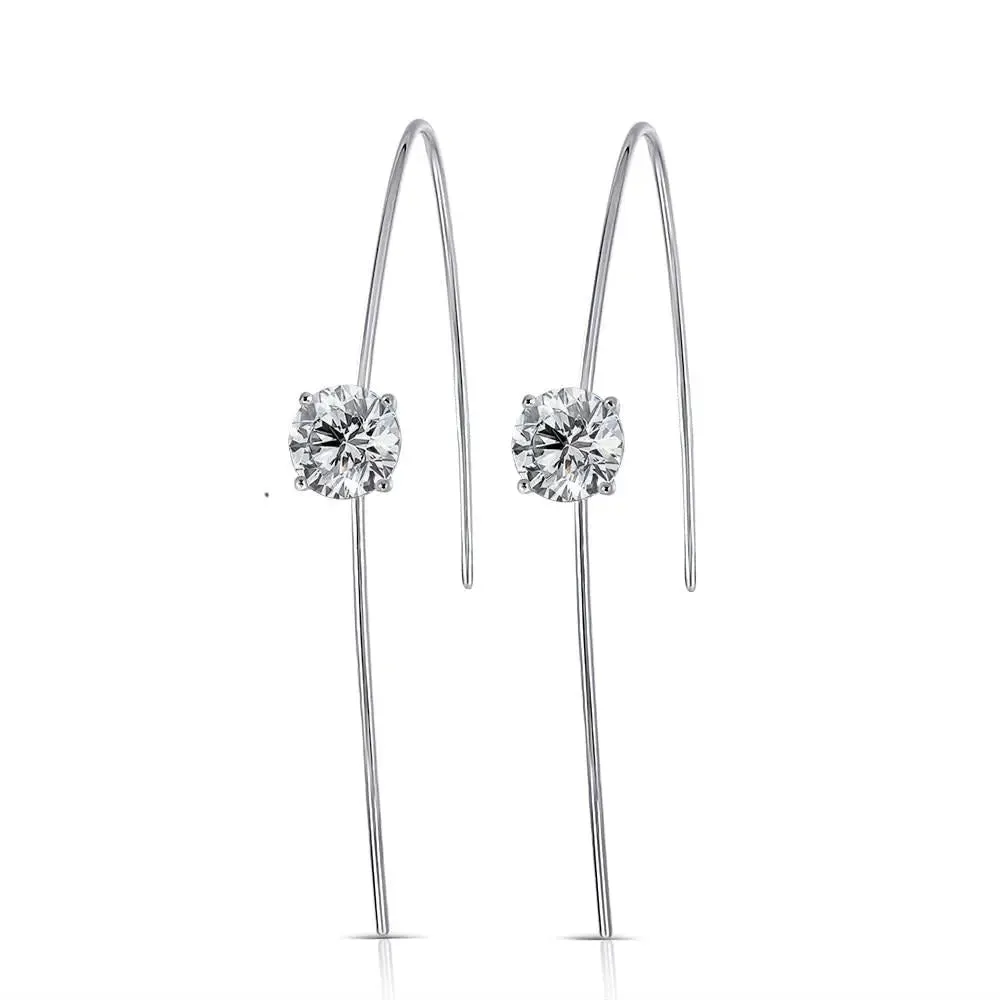 14k White Gold Drop Moissanite Earrings 2ctw