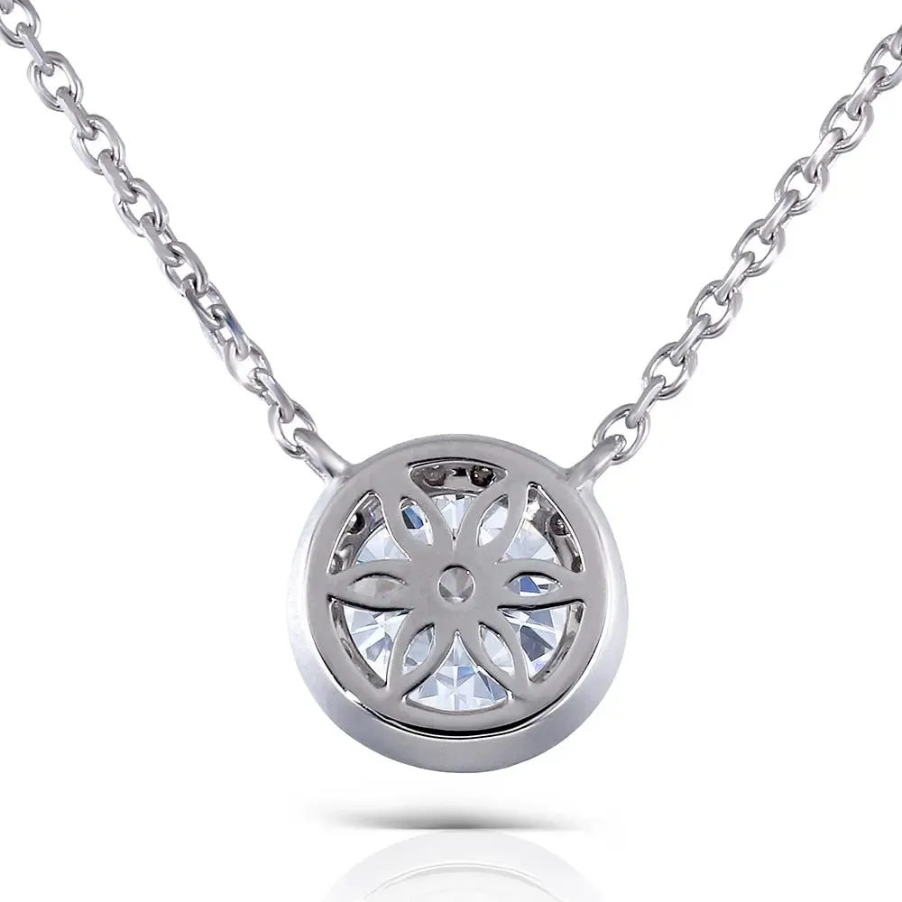 14k White Gold Halo Moissanite Necklace 1ct