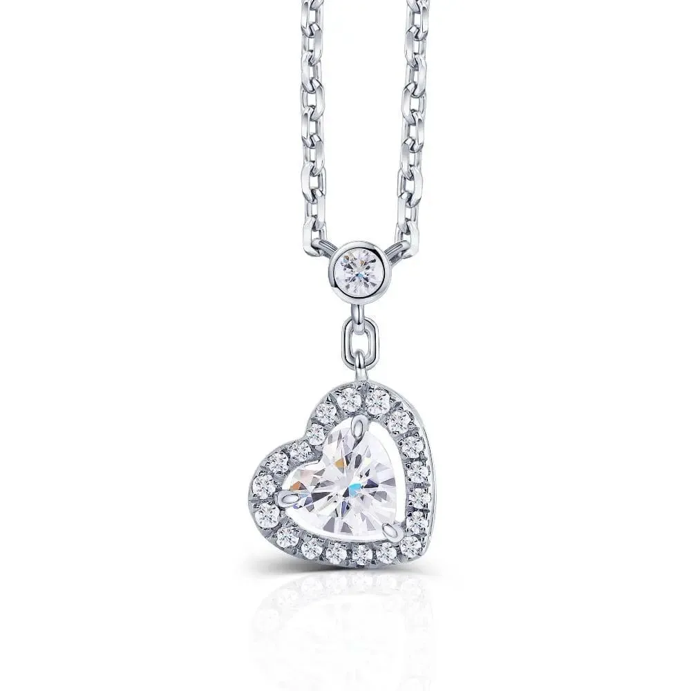 14k White Gold Heart Moissanite Necklace 0.3ct Center Stone