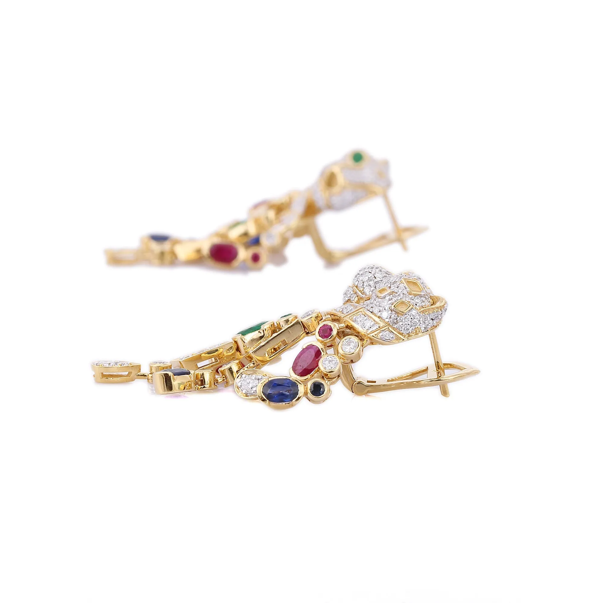 14K Yellow Gold Multi Gemstone Panther Earring