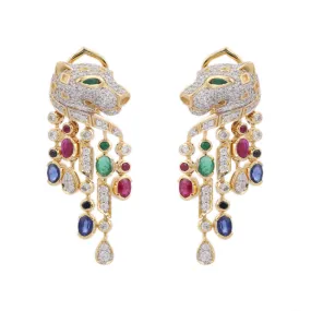 14K Yellow Gold Multi Gemstone Panther Earring