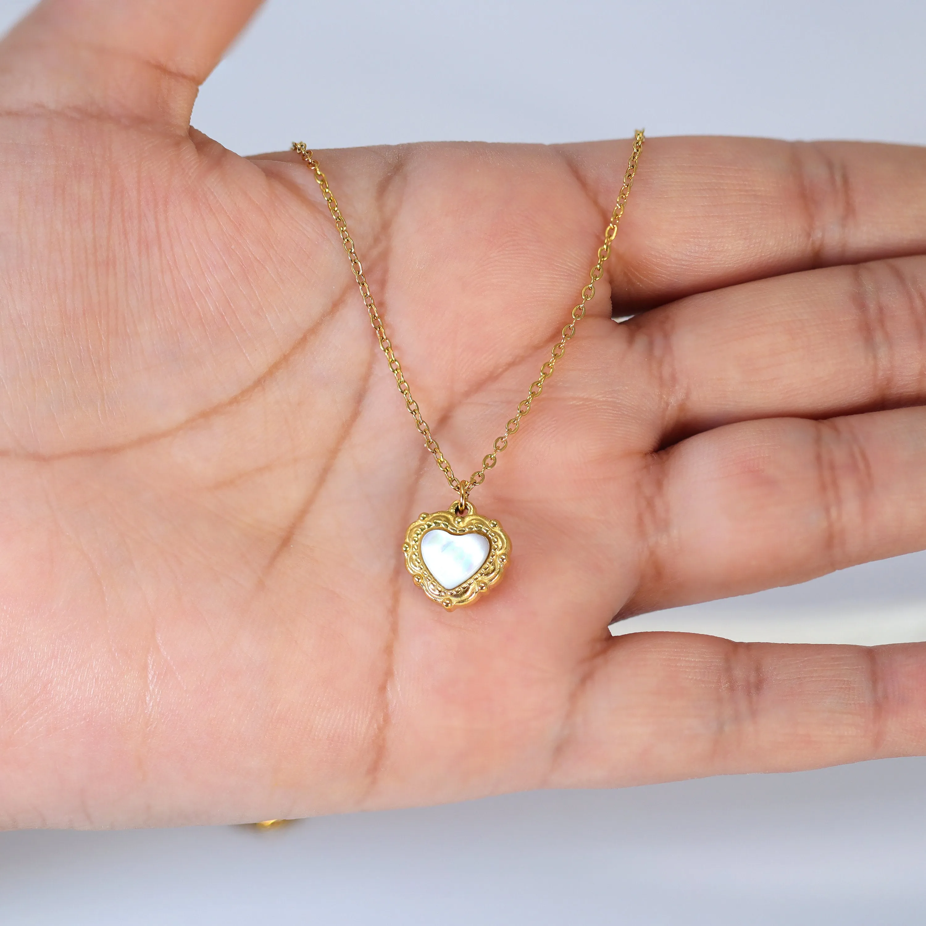 18k Gold Plated Double Sided Dainty Shell in Heart Necklace  Gold Chain Necklace  Minimalist  Gold Serenity Necklace