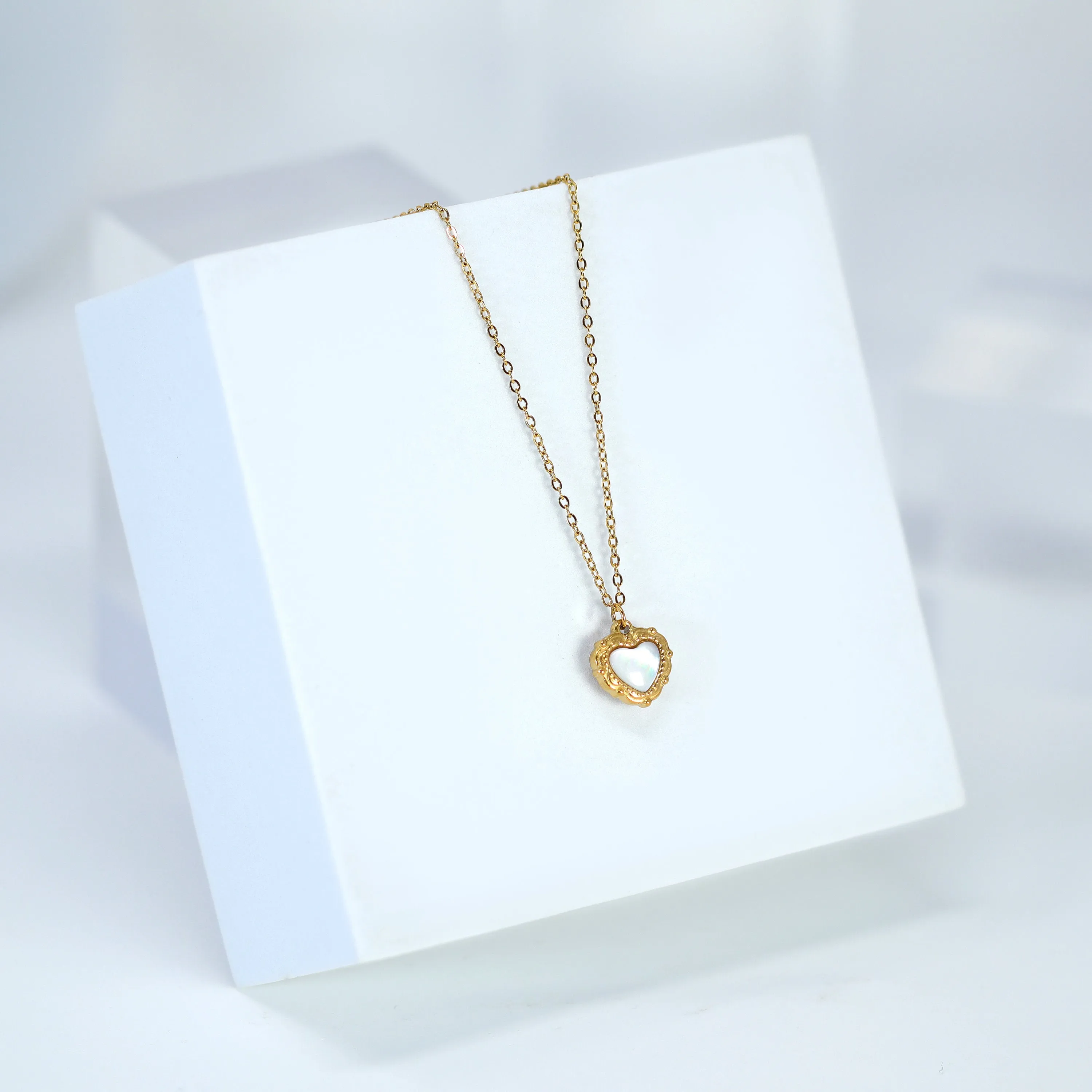 18k Gold Plated Double Sided Dainty Shell in Heart Necklace  Gold Chain Necklace  Minimalist  Gold Serenity Necklace