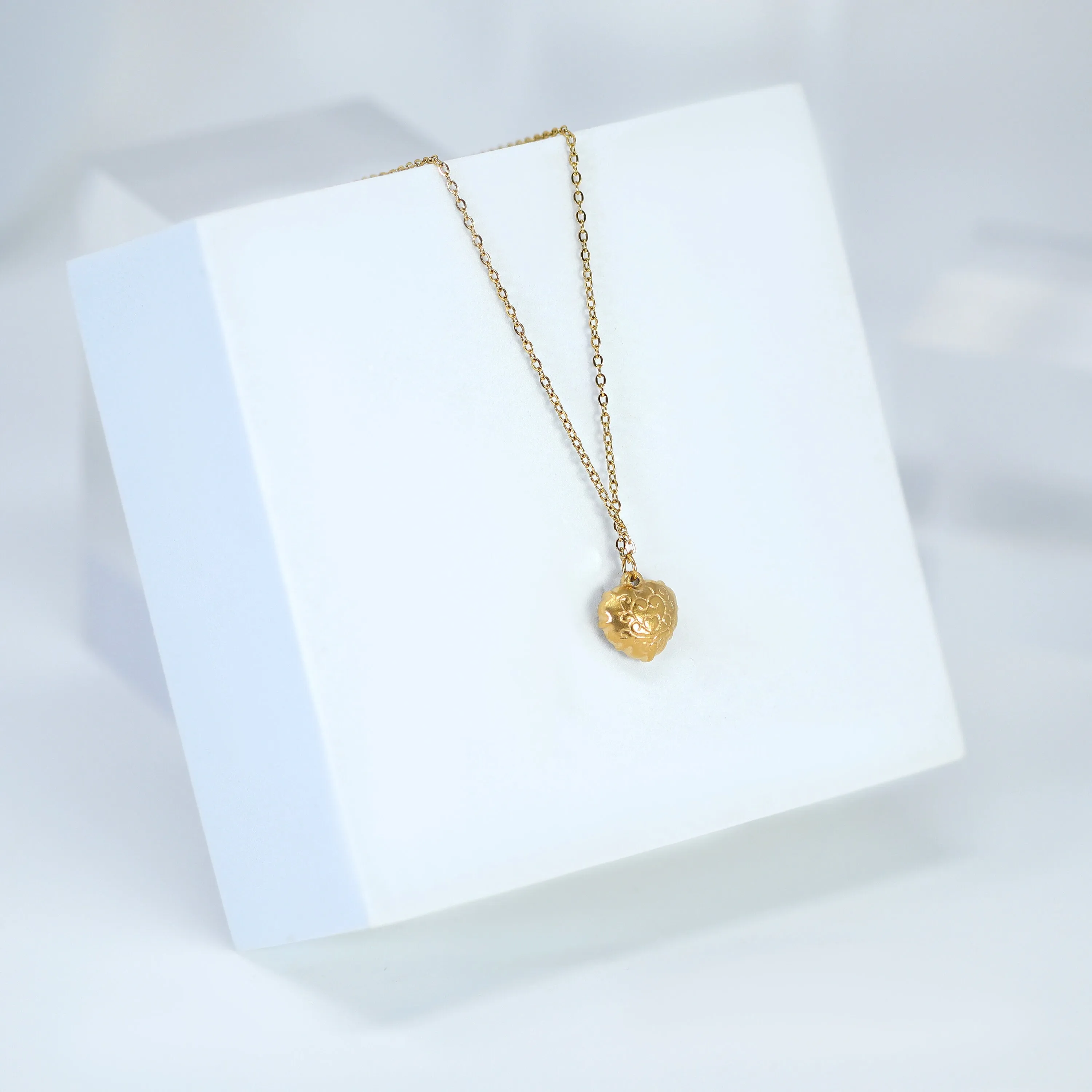 18k Gold Plated Double Sided Dainty Shell in Heart Necklace  Gold Chain Necklace  Minimalist  Gold Serenity Necklace