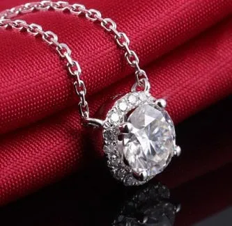 18k White Gold Halo Moissanite Necklace / Pendant 1ct Center Stone