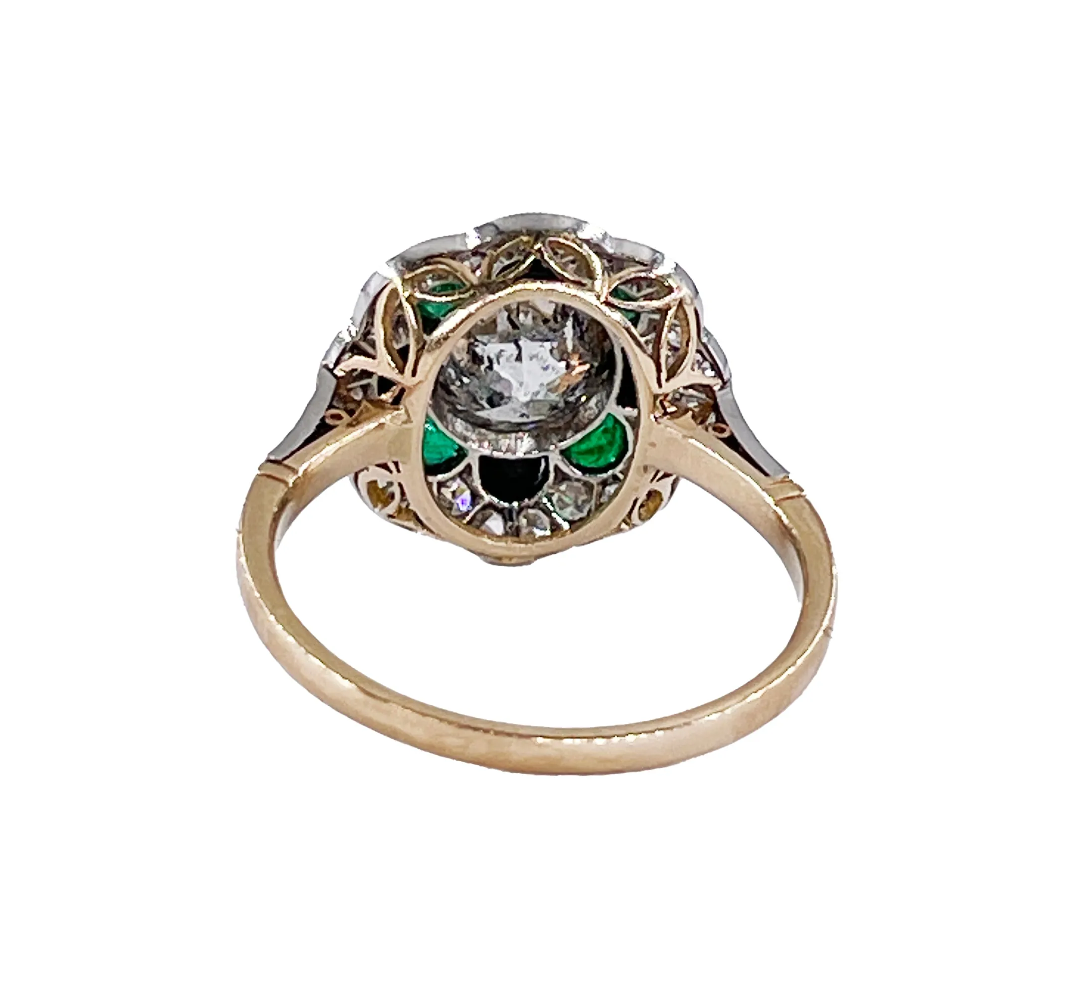 1915 Antique 2.27ctw OLD EUROPEAN Diamond Emerald Black Onyx Cocktail Flower Cluster Platinum 18K Gold Ring