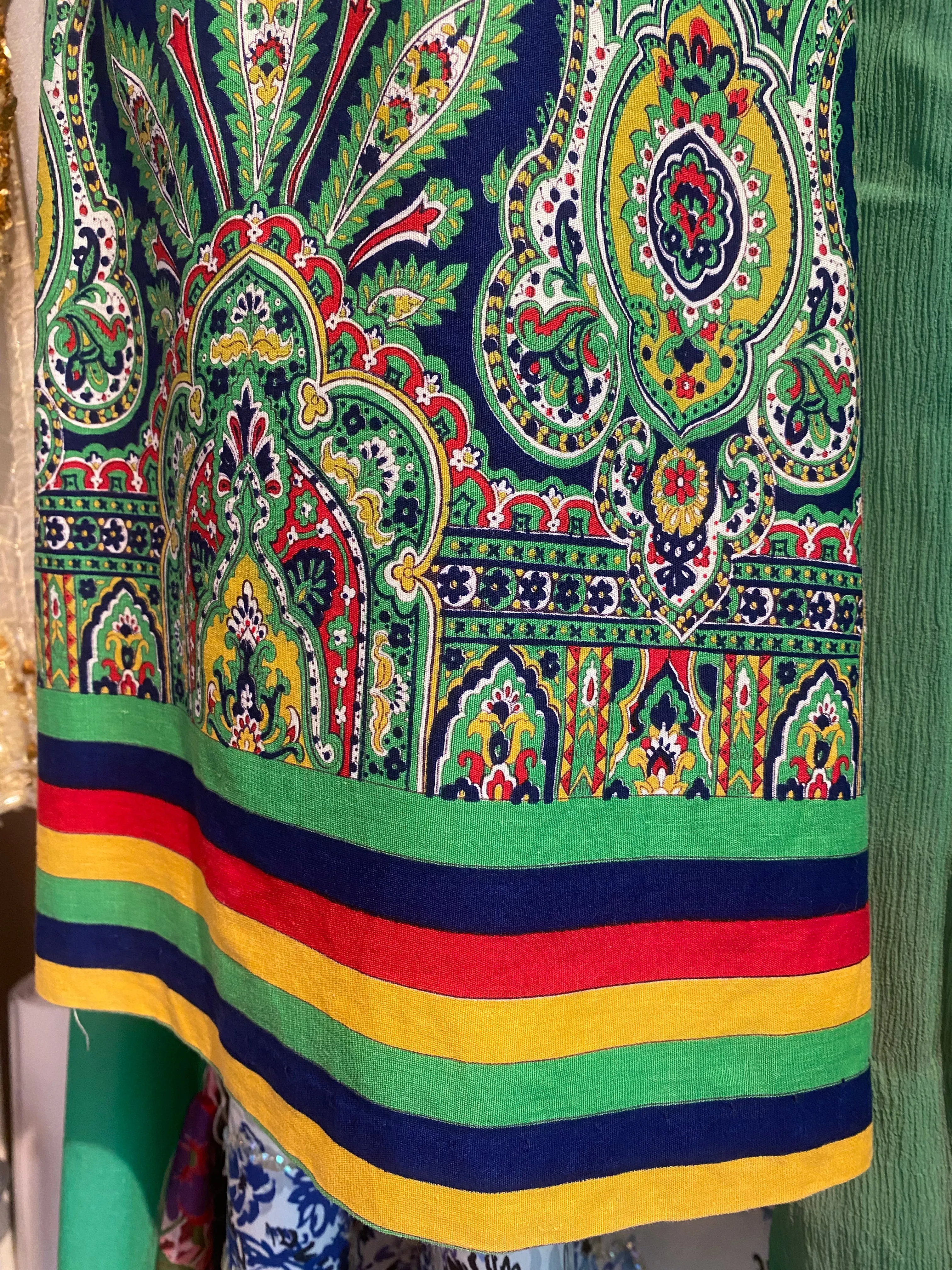 1960's Paisley Rainbow Border Print Cotton Dress / Sz M