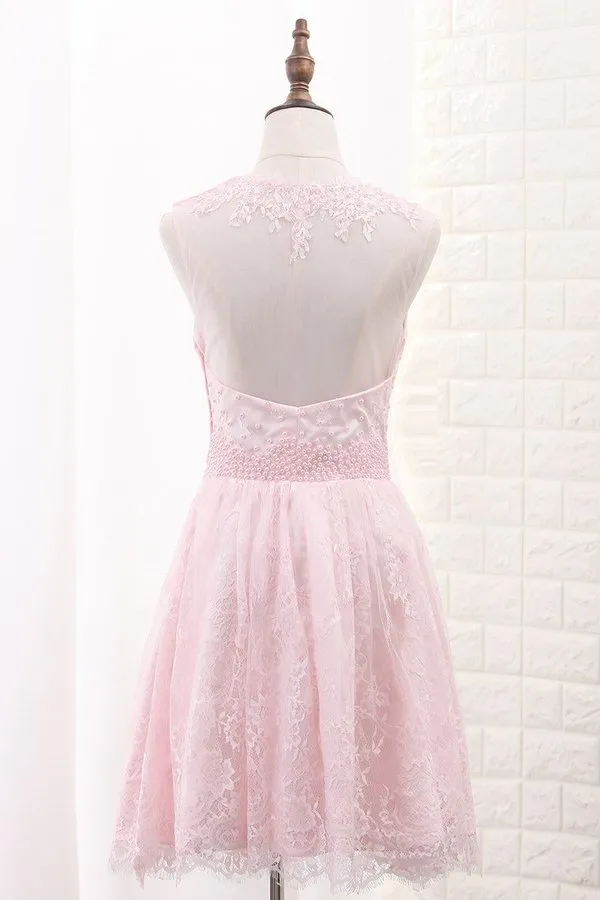 2024 Lace Homecoming Dresses A Line Scoop With Applique PXHGNS43