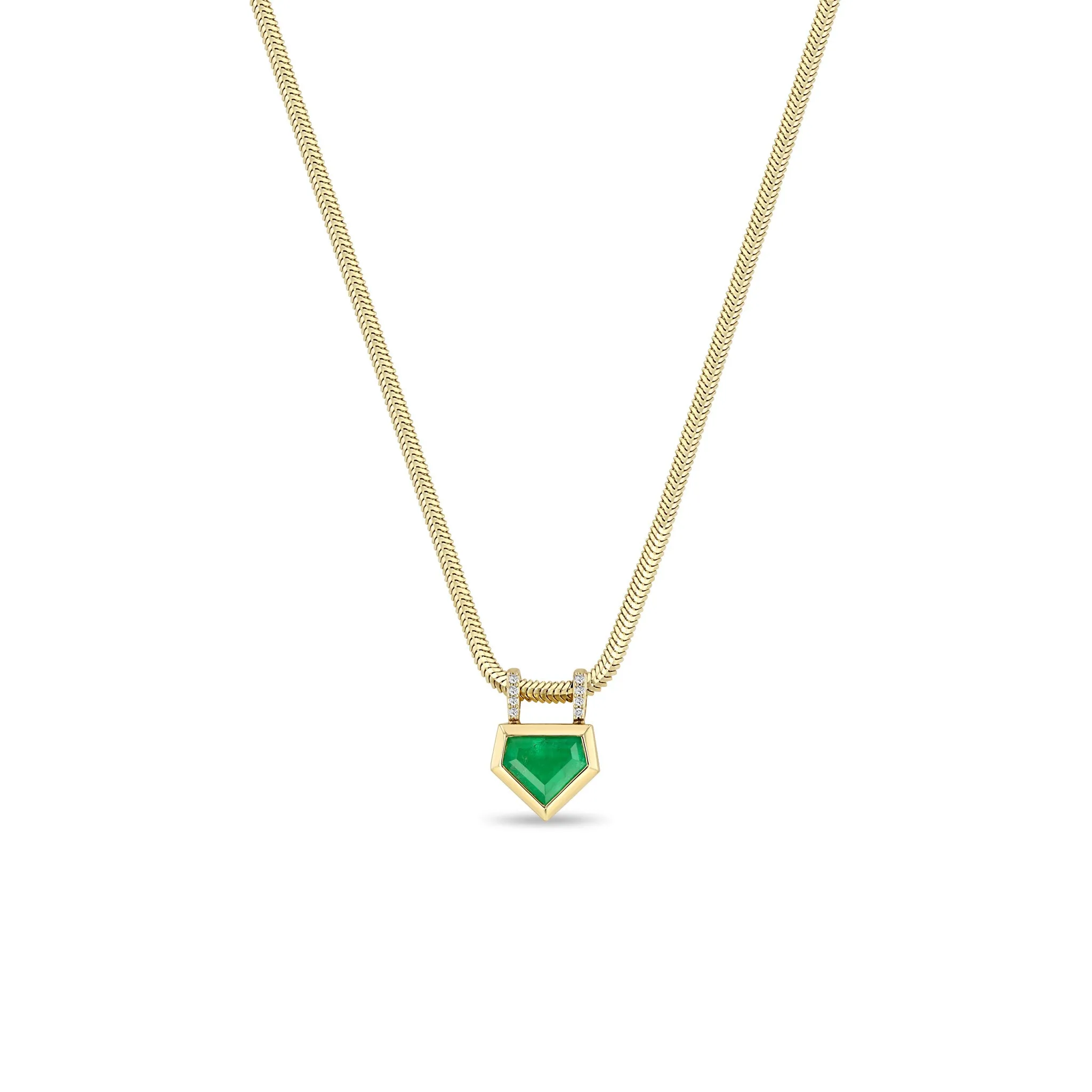 2.09 ctw Shield Emerald Bezel Snake Chain Necklace