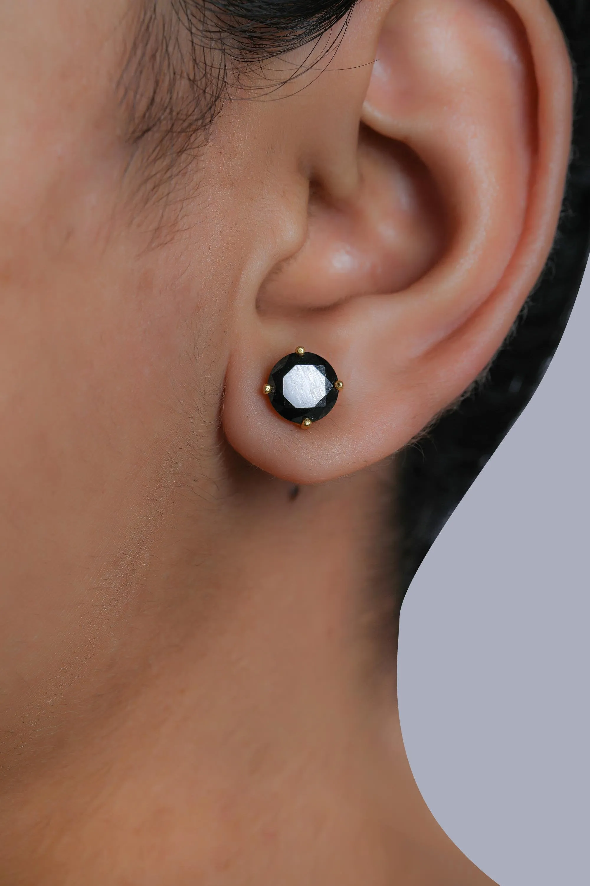 2Ct Black Diamond Stud Earrings, Round Stud Earrings