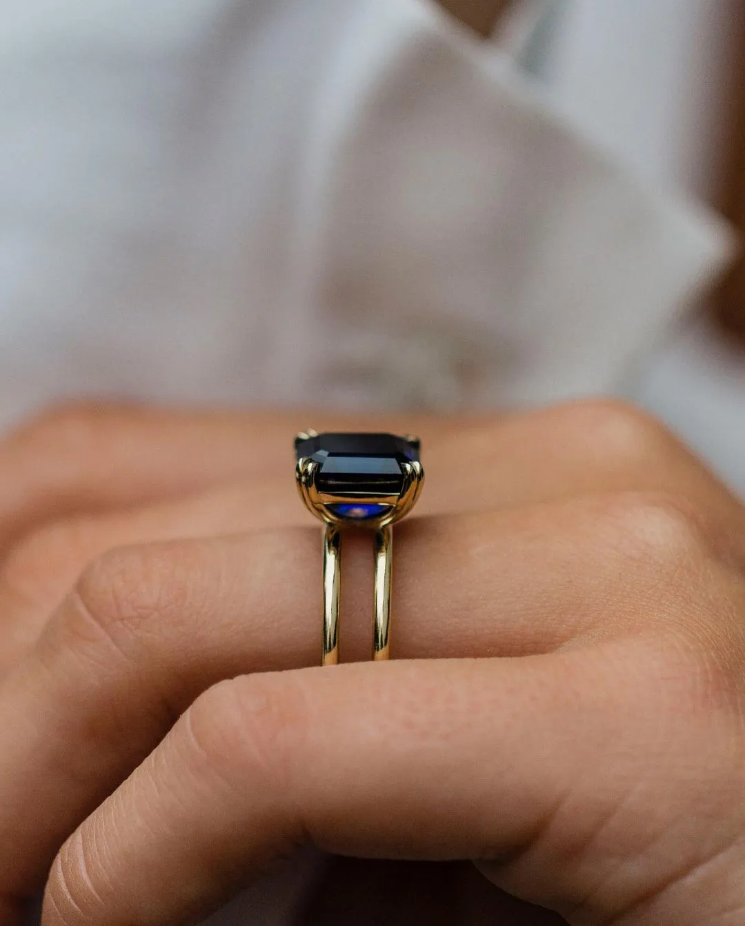 4.65ct Asscher Cut Lab Royal Blue Sapphire Engagement Ring