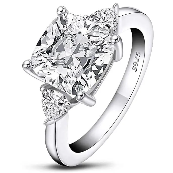 5.5 Carats Cushion Cut 925 Sterling Silver/ 10K Gold/ 14K Gold Cubic Zirconia CZ 3 Stone Engagement Wedding Ring