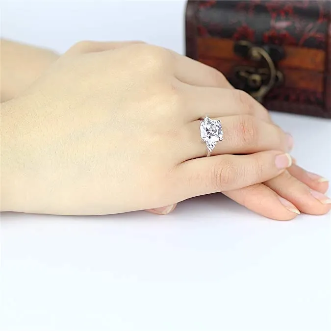 5.5 Carats Cushion Cut 925 Sterling Silver/ 10K Gold/ 14K Gold Cubic Zirconia CZ 3 Stone Engagement Wedding Ring