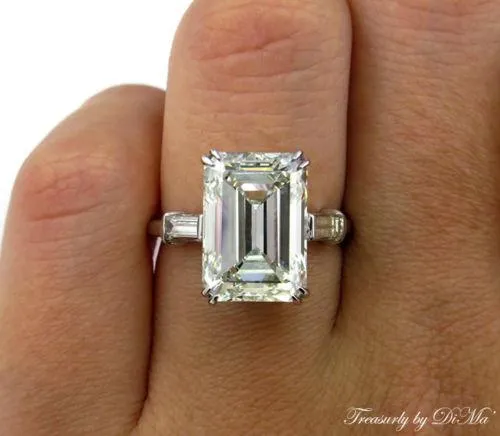 6.87CT ESTATE VINTAGE EMERALD CUT DIAMOND ENGAGEMENT WEDDING RING