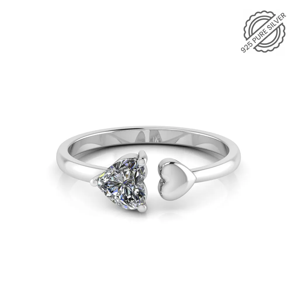 925 Pure Silver double Heart Diamond Ring For Ladies