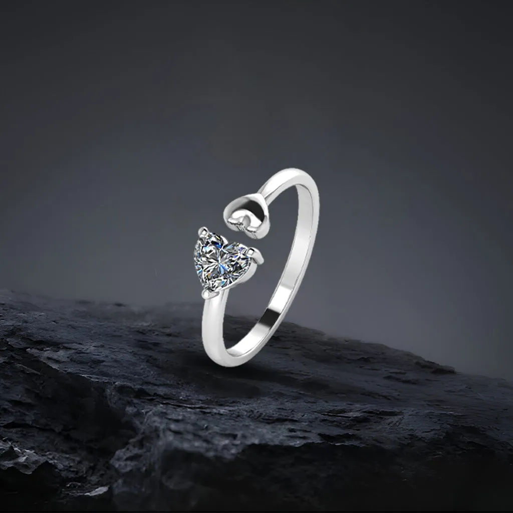 925 Pure Silver double Heart Diamond Ring For Ladies