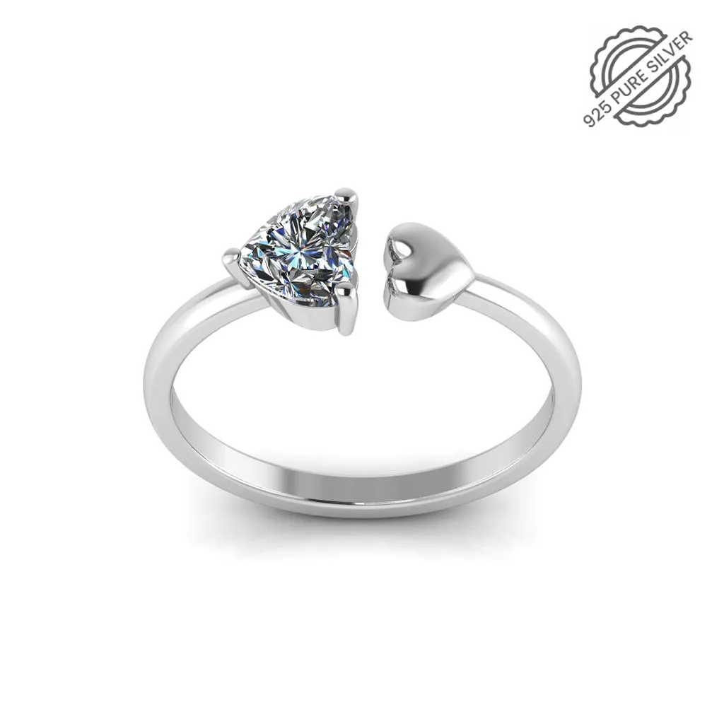 925 Pure Silver double Heart Diamond Ring For Ladies