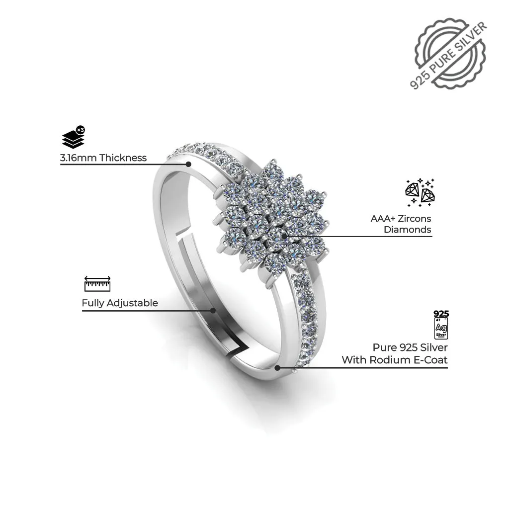 925 Pure Starling Silver Pretty Posy Cocktail Ring for Ladies