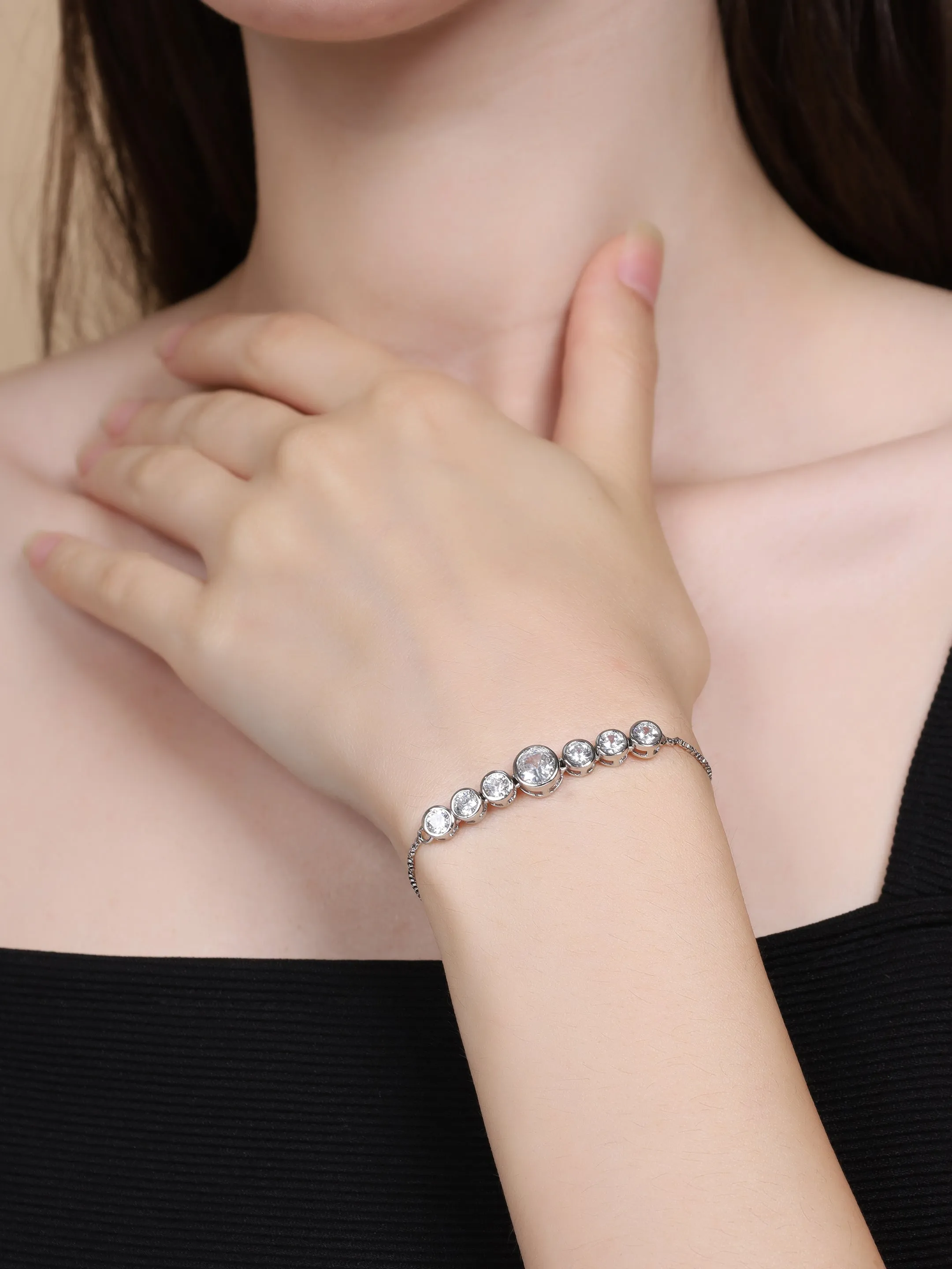 925 Sterling Silver Classic Solitaire Diamonds Bracelet for Women and Girls