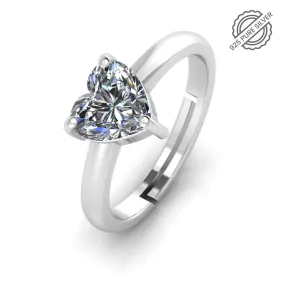 925 Sterling Silver Heart Shape Single Diamond Silver Ring