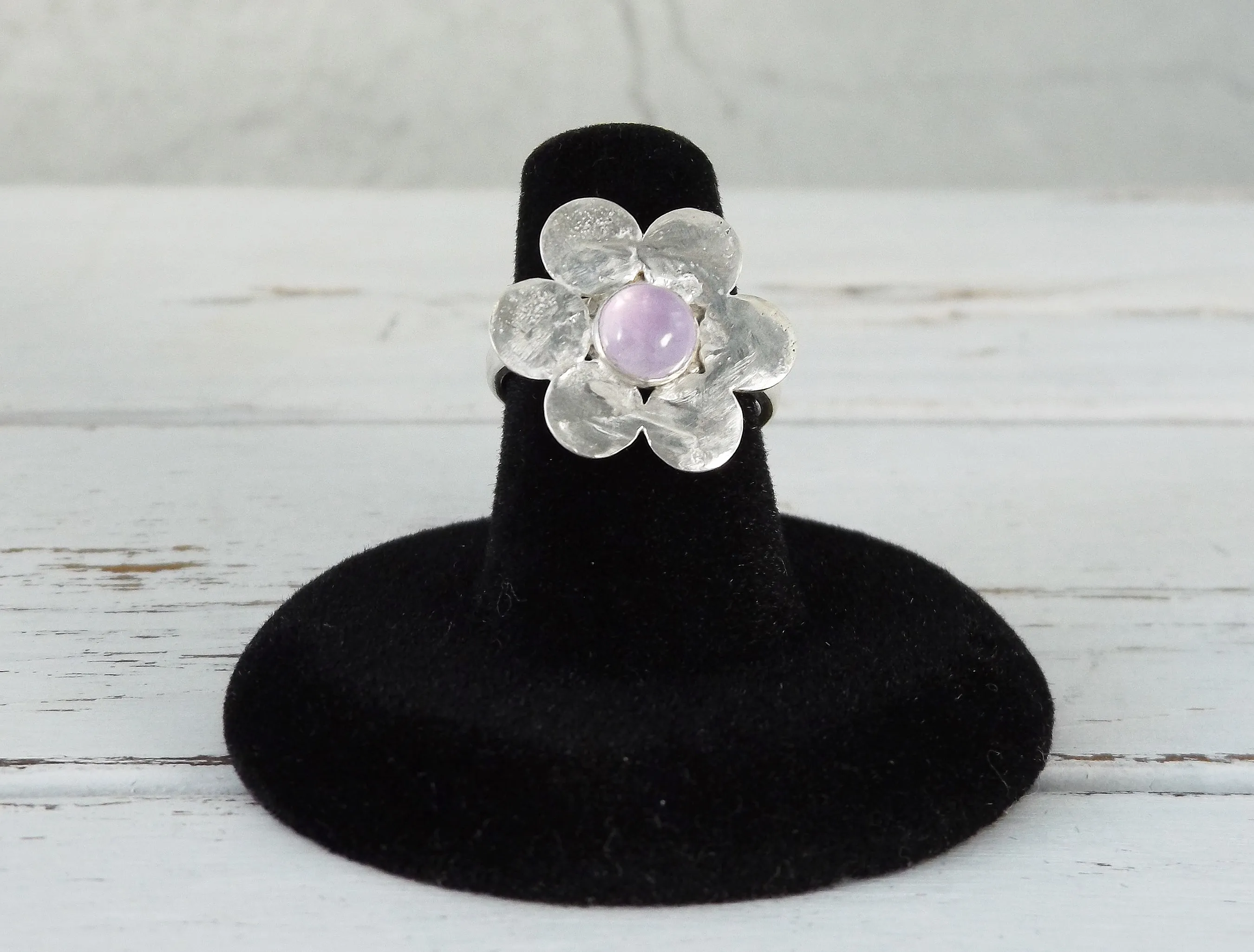 Adjustable Sterling Silver Amethyst Flower Ring