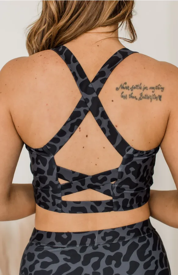 Along The Boardwalk Swim Top - Charcoal Leopard