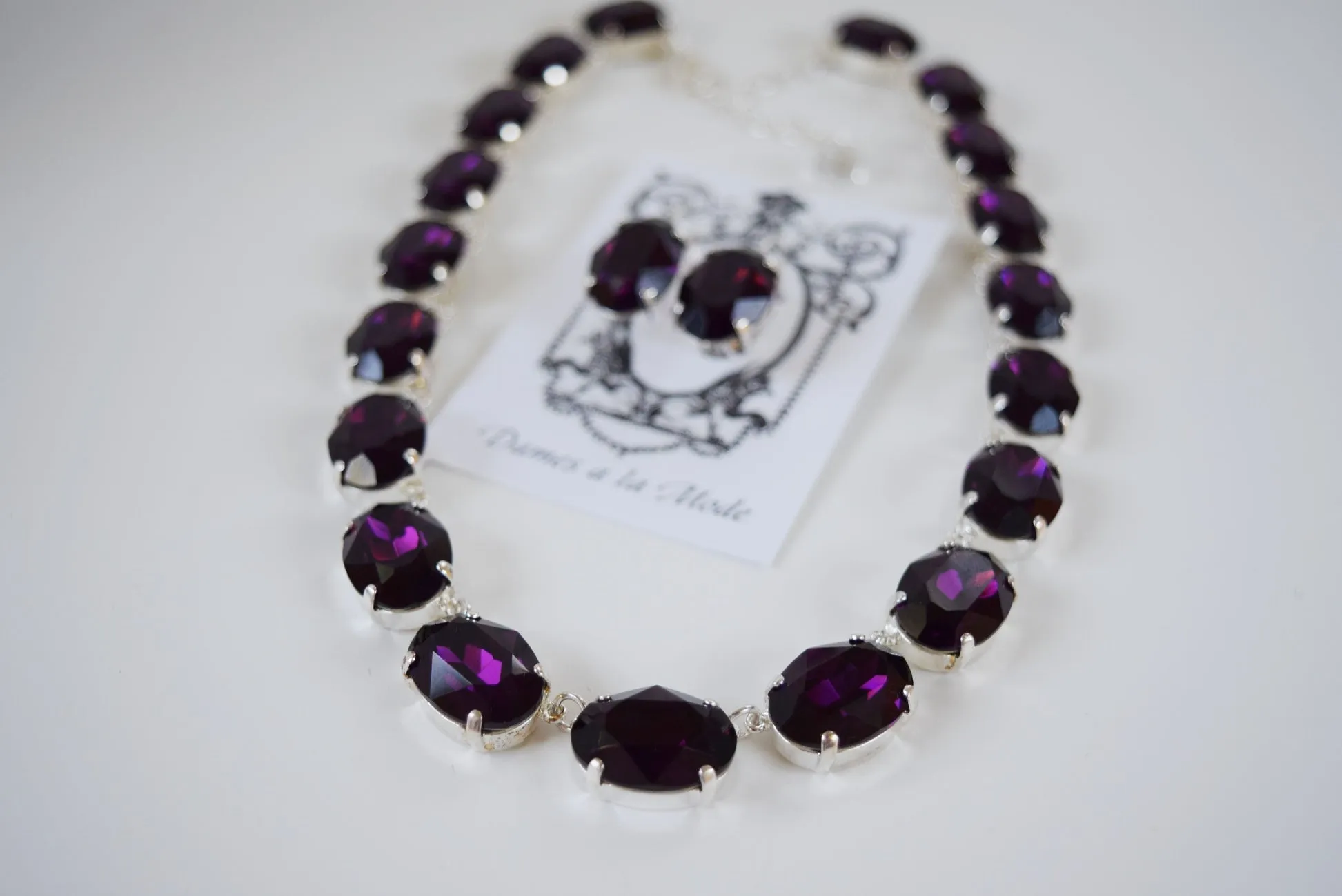 Amethyst Swarovski Crystal Collet Necklace - Large Oval