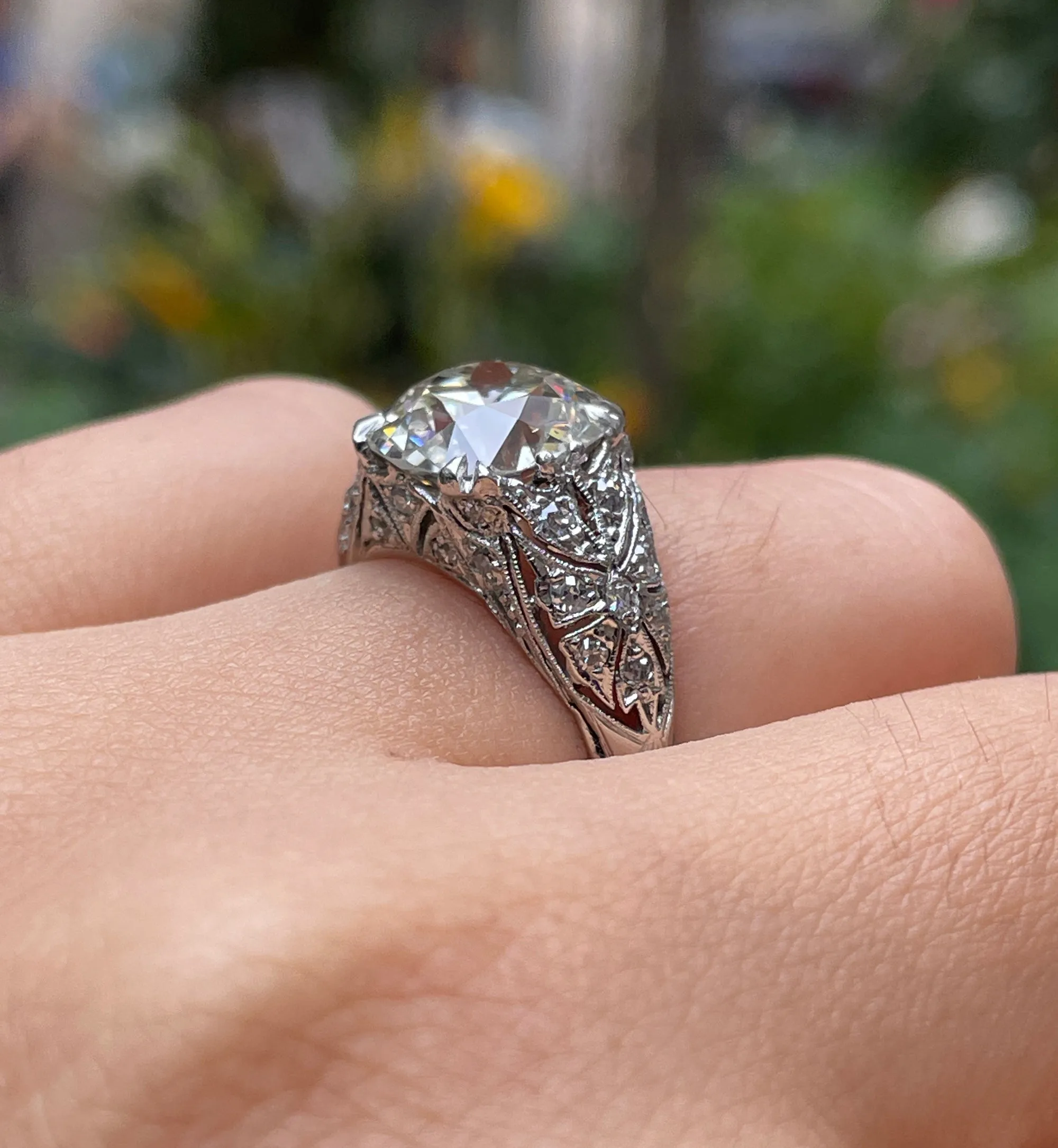 Antique Edwardian GIA 3.92ctw Platinum OLD European Diamond Engagement Ring