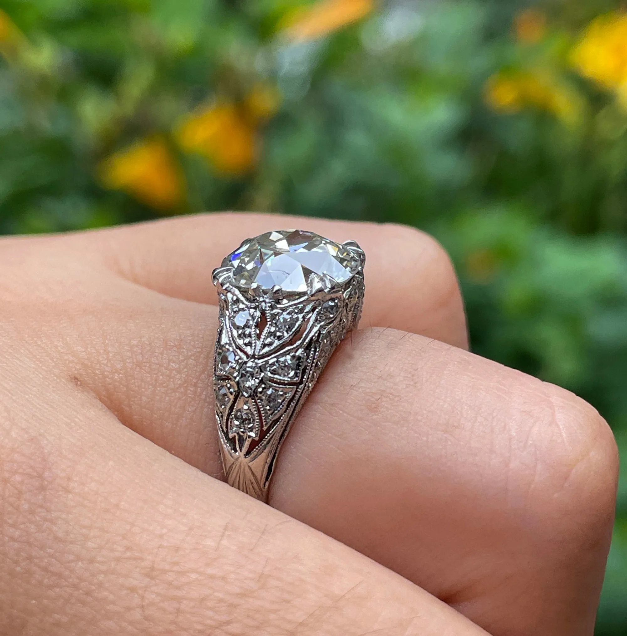 Antique Edwardian GIA 3.92ctw Platinum OLD European Diamond Engagement Ring