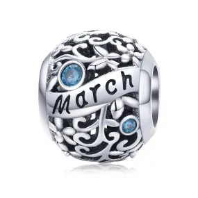 Aquamarine Birthstone March Charm 925 Sterling Silver