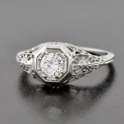 Art Deco 18kt Diamond Engagement Ring .54ct