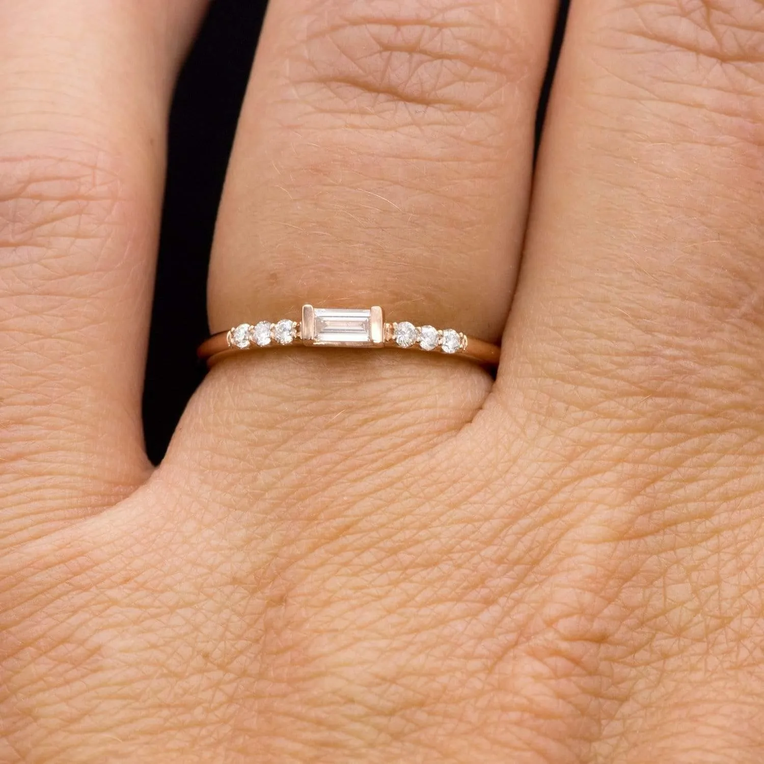 Baguette Diamond or Moissanite Accented Stacking Promise Ring