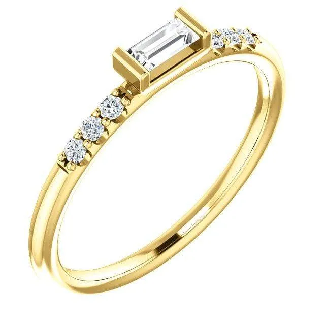 Baguette Diamond or Moissanite Accented Stacking Promise Ring