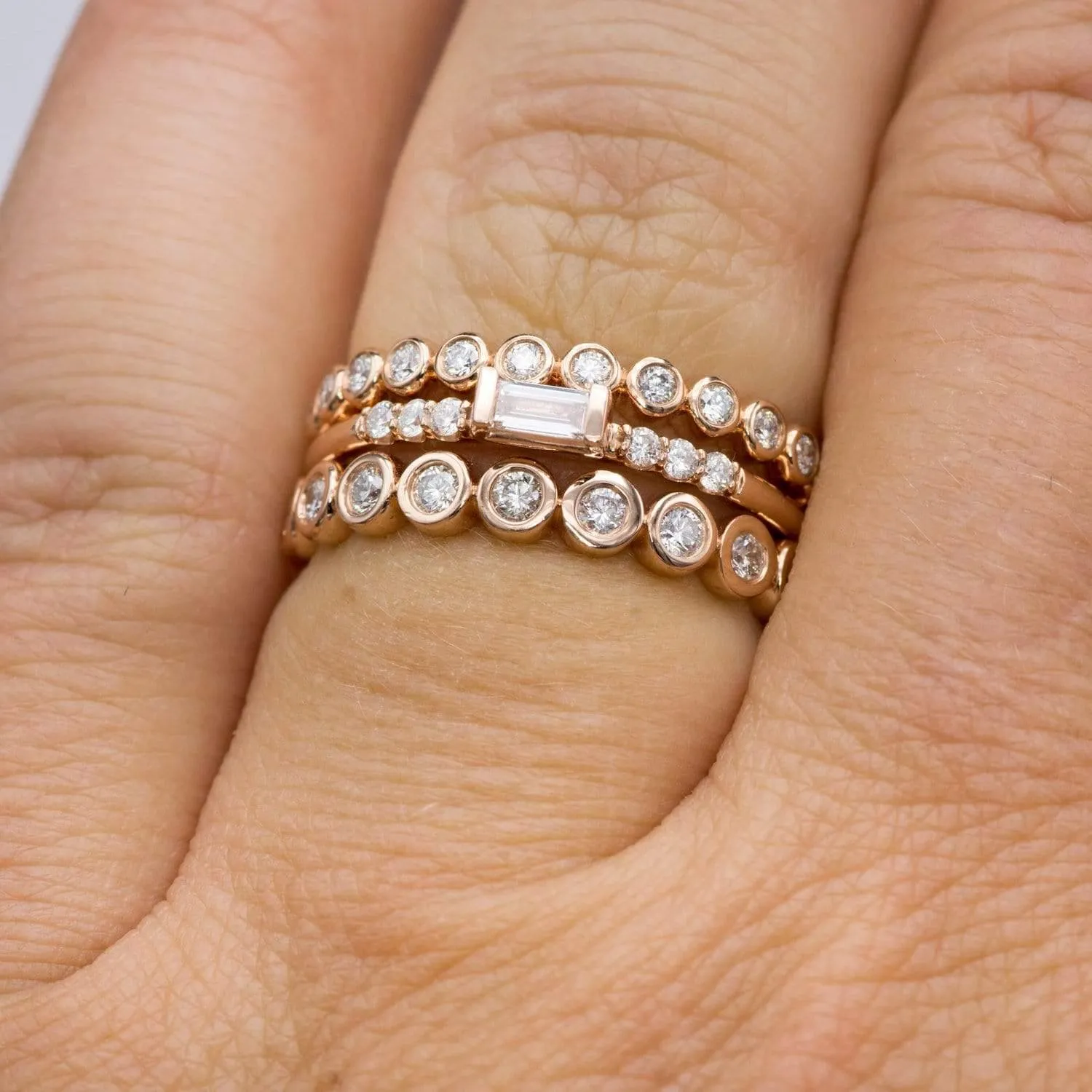 Baguette Diamond or Moissanite Accented Stacking Promise Ring