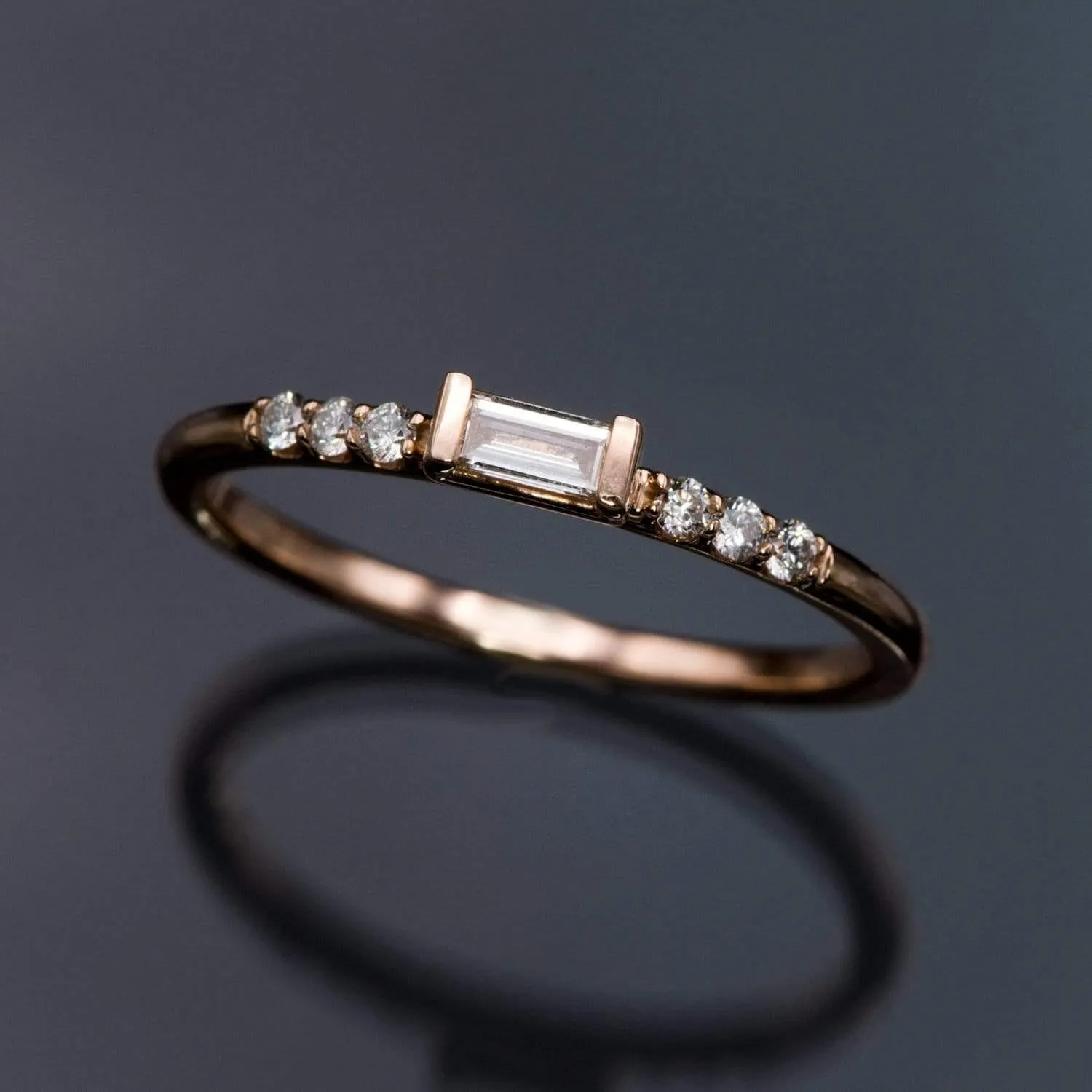 Baguette Diamond or Moissanite Accented Stacking Promise Ring