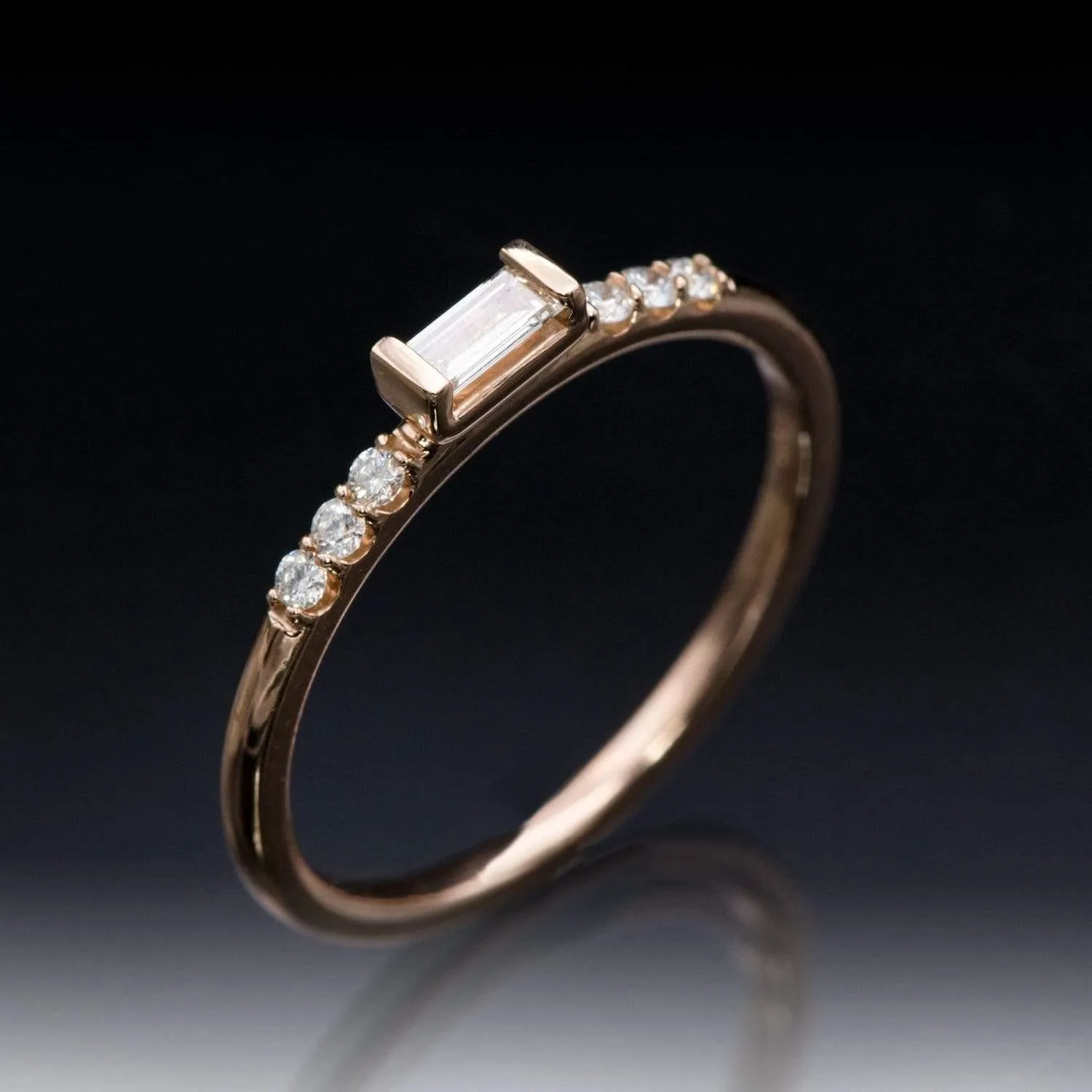 Baguette Diamond or Moissanite Accented Stacking Promise Ring