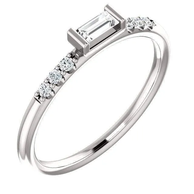 Baguette Diamond or Moissanite Accented Stacking Promise Ring