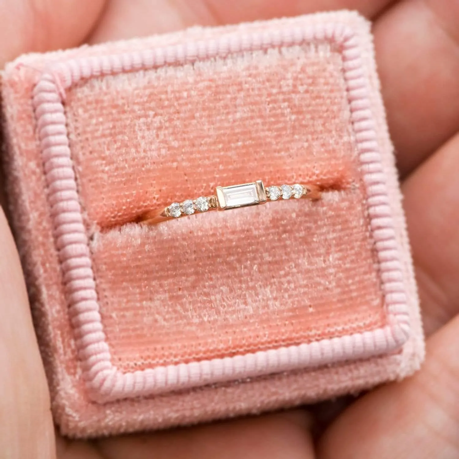 Baguette Diamond or Moissanite Accented Stacking Promise Ring