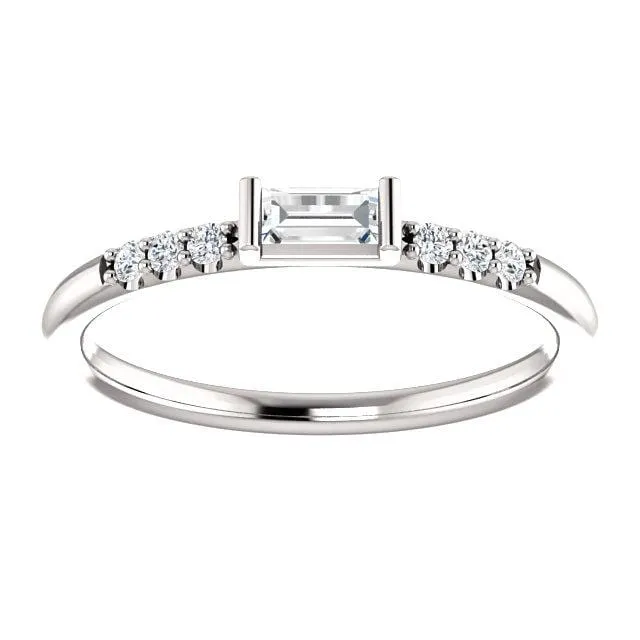 Baguette Diamond or Moissanite Accented Stacking Promise Ring