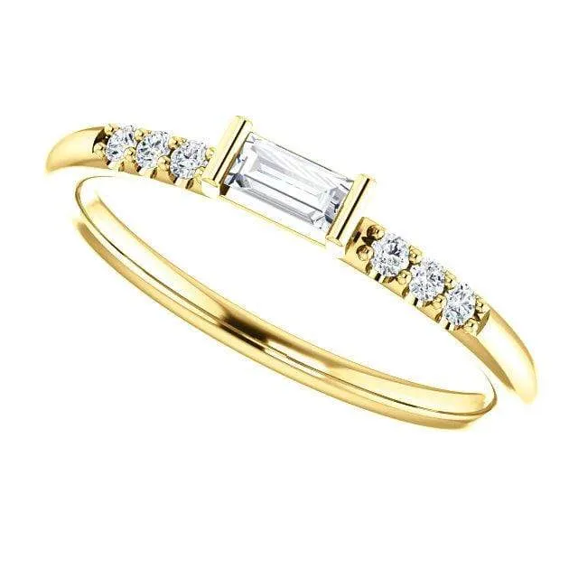 Baguette Diamond or Moissanite Accented Stacking Promise Ring