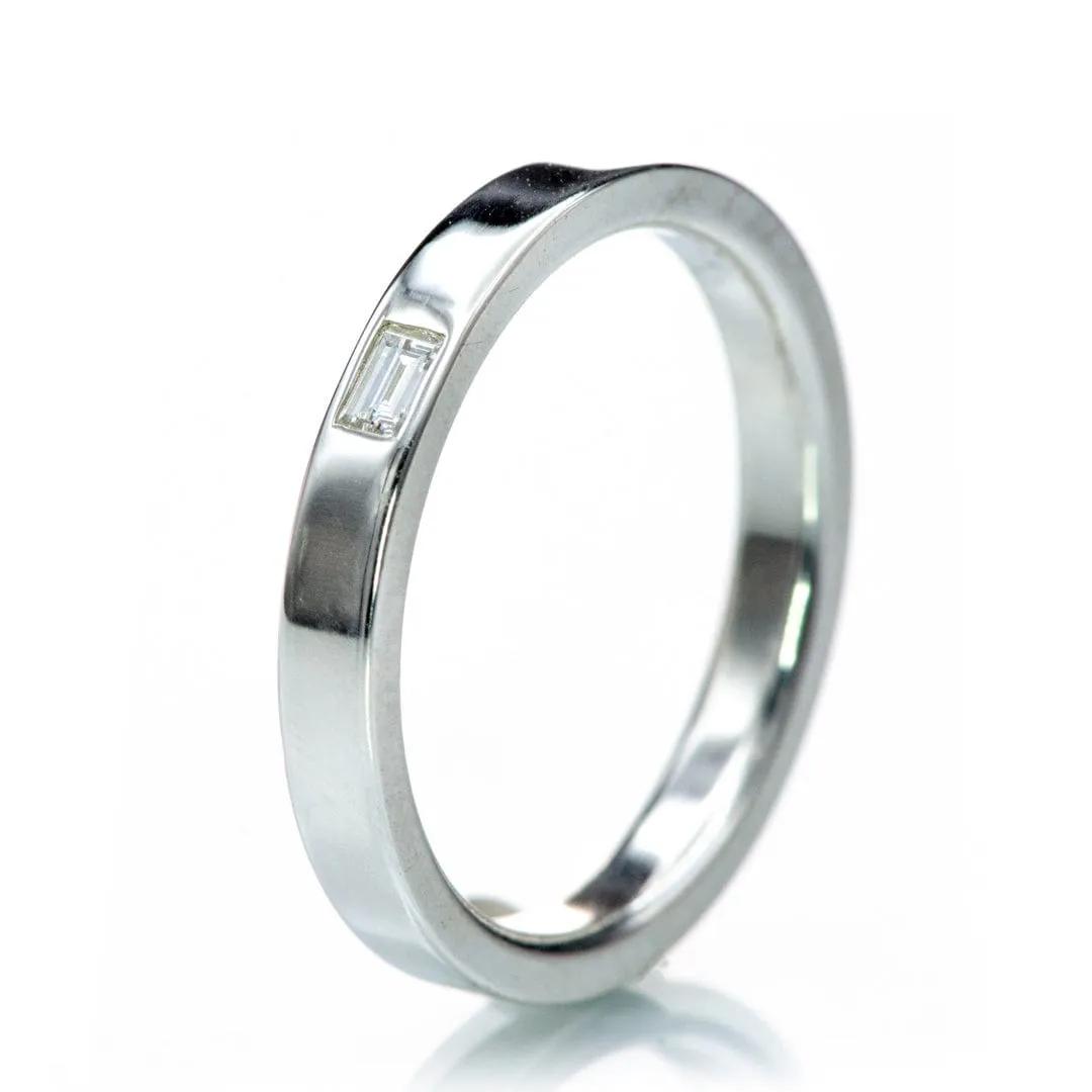 Baguette Diamond Simple Flat Wedding Ring Band